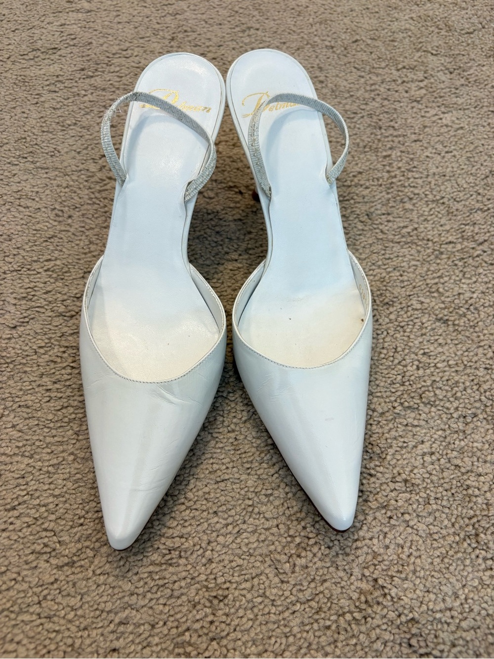 Delman White Pointed-Toe Slingback Heels